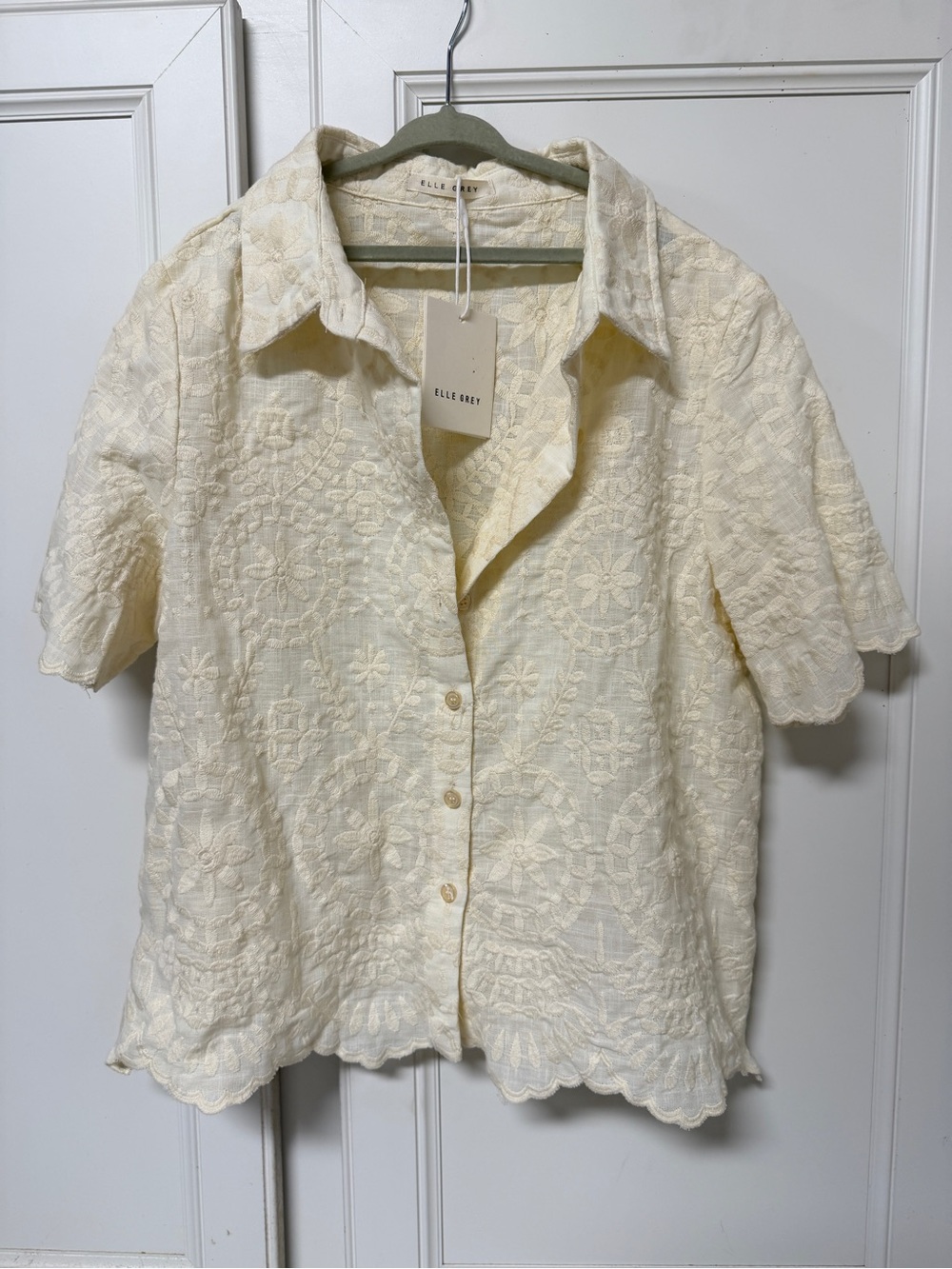 Cream Lace Button-Down Shirt